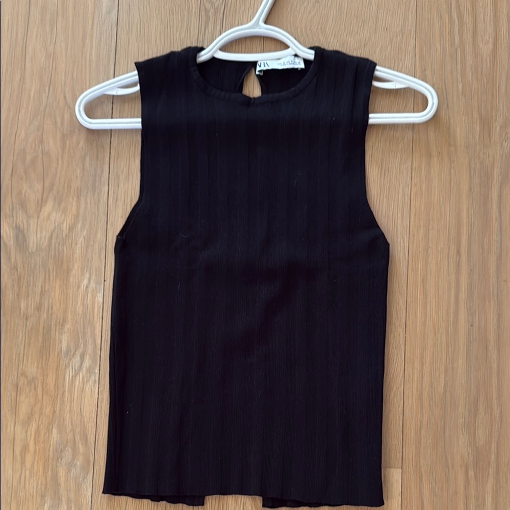 Zara Black Ribbed Tank Top Sleeveless